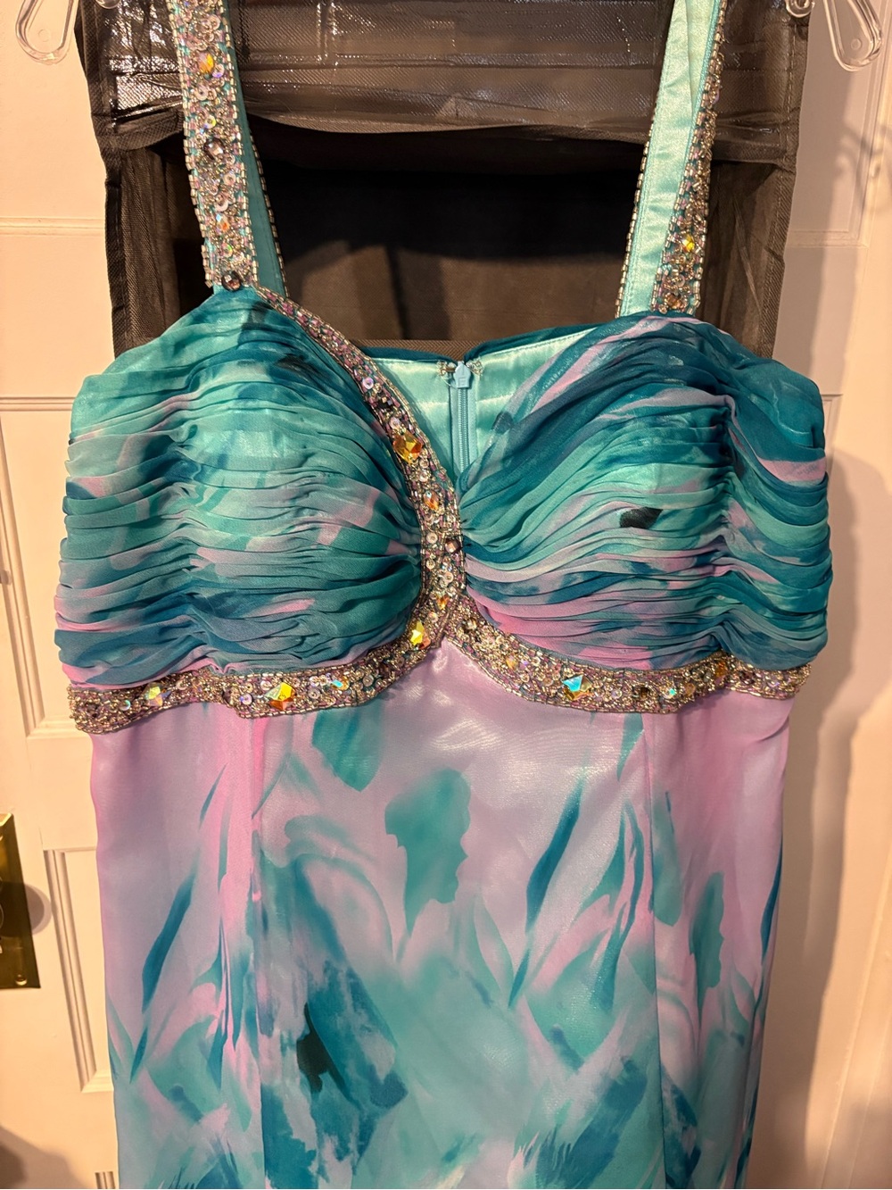 Girls Teal and Lavender Embellished Chiffon Dress